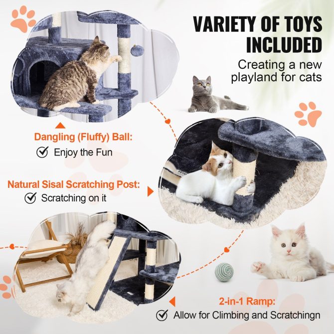 VEVOR Cat Tree 68.5" Cat Tower for Indoor Cats with Cat Condos Scratching Post - Image 4