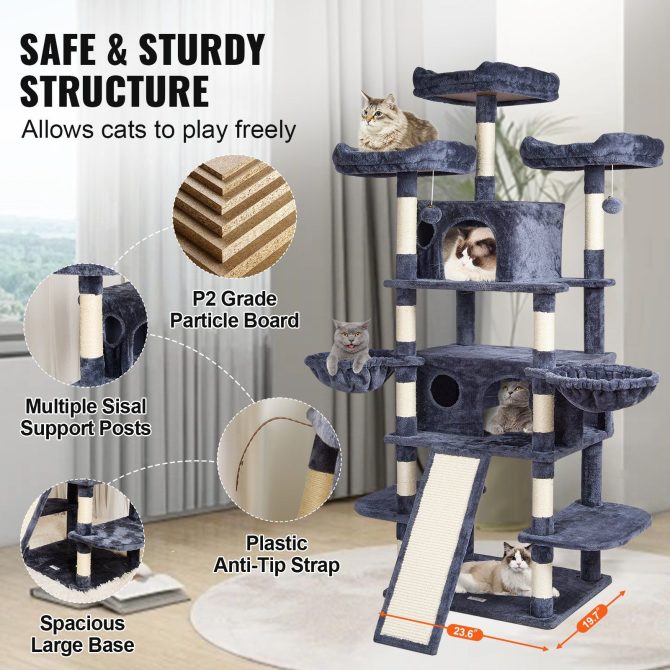 VEVOR Cat Tree 68.5" Cat Tower for Indoor Cats with Cat Condos Scratching Post - Image 6