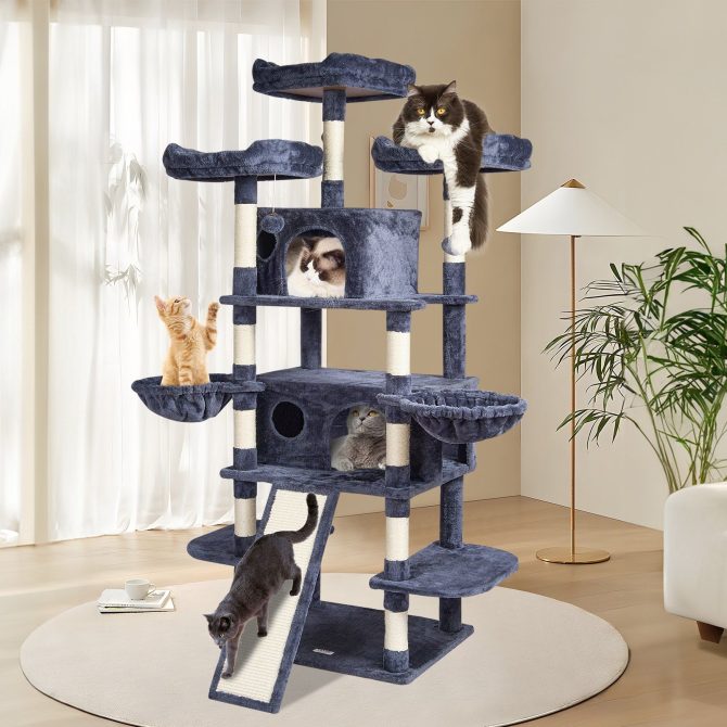 VEVOR Cat Tree 68.5" Cat Tower for Indoor Cats with Cat Condos Scratching Post - Image 8