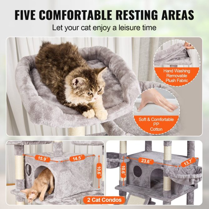VEVOR Cat Tree 68.5" Cat Tower for Indoor Cats with Cat Condos Scratching Post - Image 3