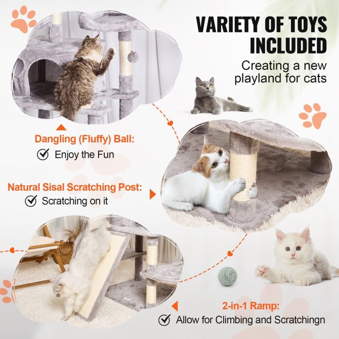 VEVOR Cat Tree 68.5" Cat Tower for Indoor Cats with Cat Condos Scratching Post - Image 4