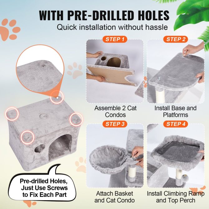VEVOR Cat Tree 68.5" Cat Tower for Indoor Cats with Cat Condos Scratching Post - Image 5