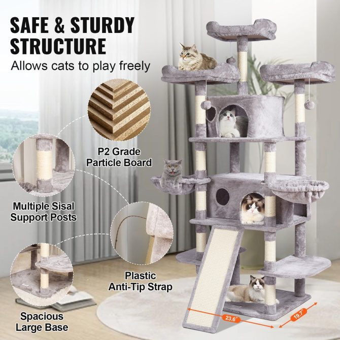 VEVOR Cat Tree 68.5" Cat Tower for Indoor Cats with Cat Condos Scratching Post - Image 6