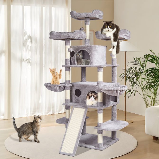 VEVOR Cat Tree 68.5" Cat Tower for Indoor Cats with Cat Condos Scratching Post - Image 8