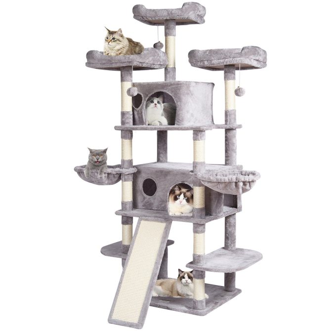 VEVOR Cat Tree 68.5" Cat Tower for Indoor Cats with Cat Condos Scratching Post - Image 10