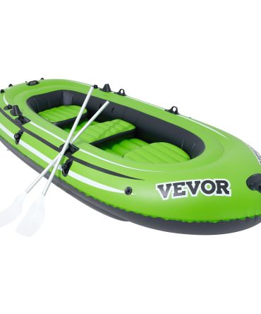 VEVOR Inflatable Boat, 3-Person Inflatable Fishing Boat, Strong PVC Portable Boat Raft Kayak, 45.6" Aluminum Oars, High-Output Pump, Fishing Rod Holders, and 2 Seats, 1100 lb Capacity for Adults, Kids