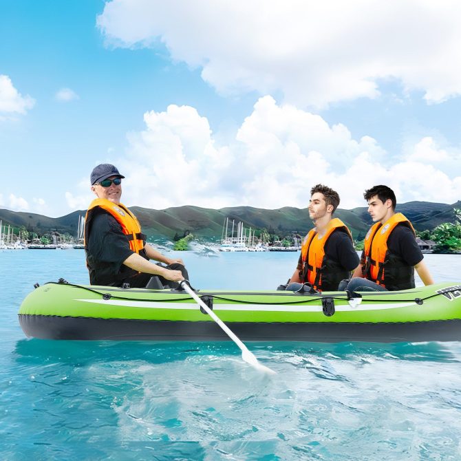 VEVOR Inflatable Boat, 3-Person Inflatable Fishing Boat, Strong PVC Portable Boat Raft Kayak, 45.6" Aluminum Oars, High-Output Pump, Fishing Rod Holders, and 2 Seats, 1100 lb Capacity for Adults, Kids - Image 8