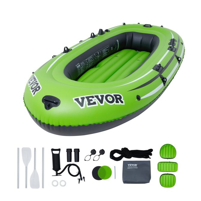 VEVOR Inflatable Boat, 3-Person Inflatable Fishing Boat, Strong PVC Portable Boat Raft Kayak, 45.6" Aluminum Oars, High-Output Pump, Fishing Rod Holders, and 2 Seats, 1100 lb Capacity for Adults, Kids - Image 9