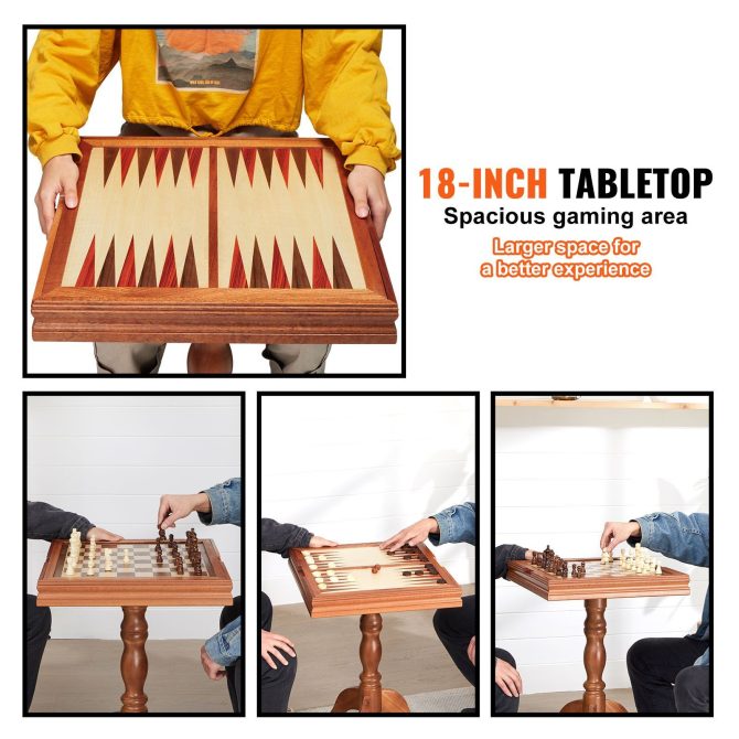 VEVOR 3-IN-1 Chess Checkers Backgammon Table Set, 18 Inch Premium Wooden Chess Table, Deluxe Combo Game Table Furniture Set, Chess Set Board Game Gift for Family Board Games - Image 3
