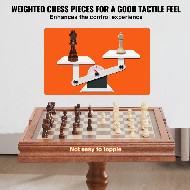 VEVOR 3-IN-1 Chess Checkers Backgammon Table Set, 18 Inch Premium Wooden Chess Table, Deluxe Combo Game Table Furniture Set, Chess Set Board Game Gift for Family Board Games - Image 4