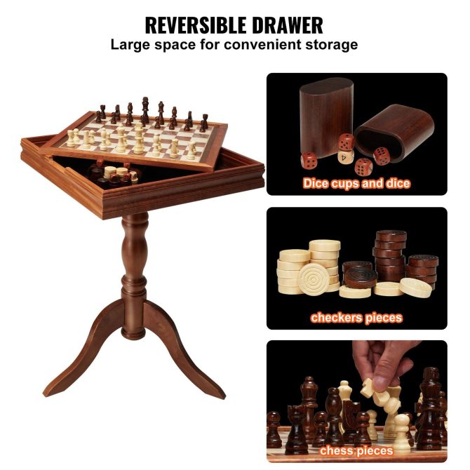 VEVOR 3-IN-1 Chess Checkers Backgammon Table Set, 18 Inch Premium Wooden Chess Table, Deluxe Combo Game Table Furniture Set, Chess Set Board Game Gift for Family Board Games - Image 5