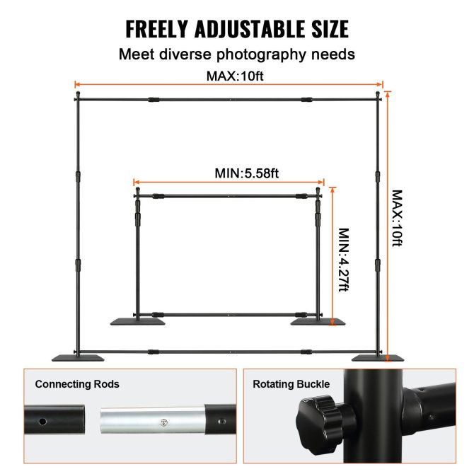 VEVOR 10ft x 10ft Pipe and Drape Kit, Heavy Duty Backdrop Stand with Carbon Steel Base, Adjustable Backdrop Support with 6 Clamps and A Carry Bag for Wedding, Party, Event, Photography, and Exhibition - Image 3