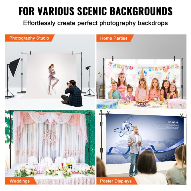 VEVOR 10ft x 10ft Pipe and Drape Kit, Heavy Duty Backdrop Stand with Carbon Steel Base, Adjustable Backdrop Support with 6 Clamps and A Carry Bag for Wedding, Party, Event, Photography, and Exhibition - Image 6