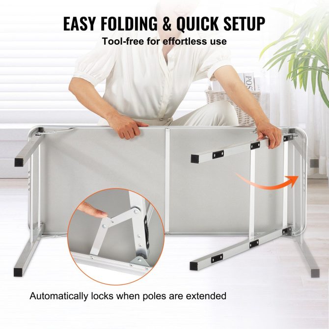 VEVOR Folding Portable Bar Table, Tradeshow Podium Table for Indoor, Outdoor, Party, Picnic, Exhibition, Includes Carrying Case, Storage Shelf and Black Skirt, 38.39" x 15.16" x 34.25" - Image 4