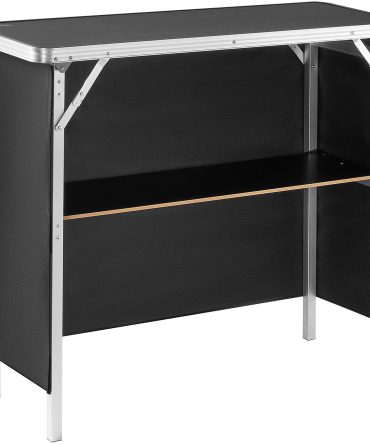 VEVOR Folding Portable Bar Table, Tradeshow Podium Table for Indoor, Outdoor, Party, Picnic, Exhibition, Includes Carrying Case, Storage Shelf and Black Skirt, 38.39" x 15.16" x 34.25"
