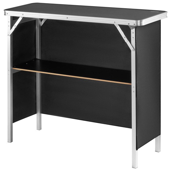 VEVOR Folding Portable Bar Table, Tradeshow Podium Table for Indoor, Outdoor, Party, Picnic, Exhibition, Includes Carrying Case, Storage Shelf and Black Skirt, 38.39" x 15.16" x 34.25" - Image 9