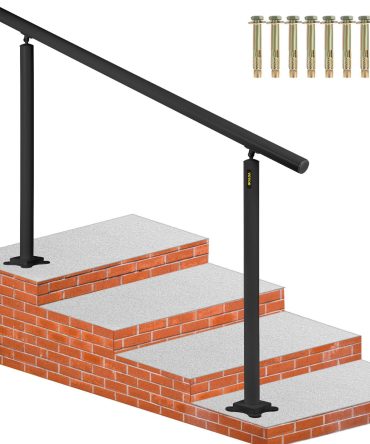 VEVOR Outdoor Stair Railing Kit, 5 FT Handrails 0-5 Steps, Adjustable Angle Black Aluminum Stair Hand Rail for The Elderly, Handrails for Indoor & Outdoor Steps