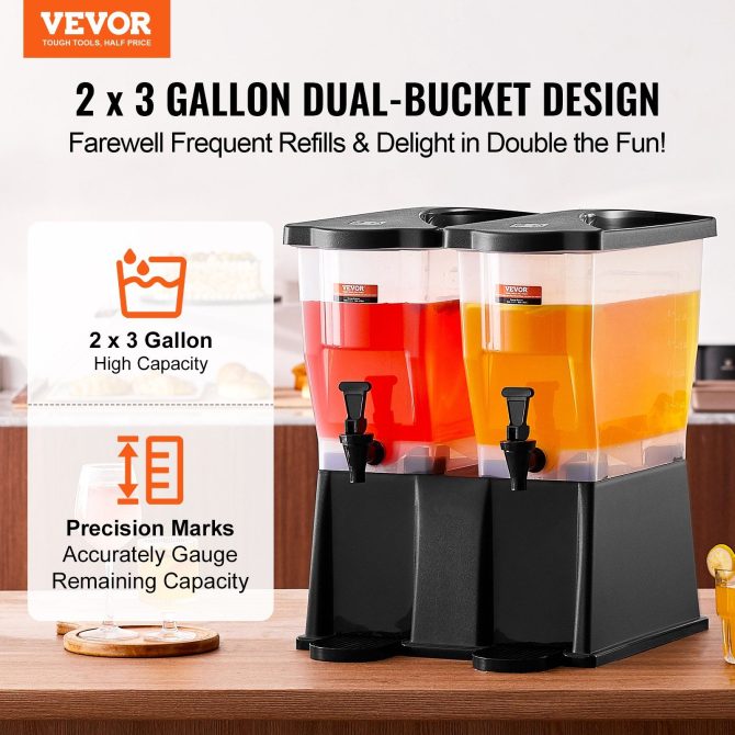 VEVOR Beverage Dispenser, 3 Gallon x 2 Drink Dispensers for Parties, Plastic Juice Dispenser with Stand Spigot Lid, Iced Tea Lemonade Juice Water Dispenser, for Restaurants, Hotels, Parties - Image 2
