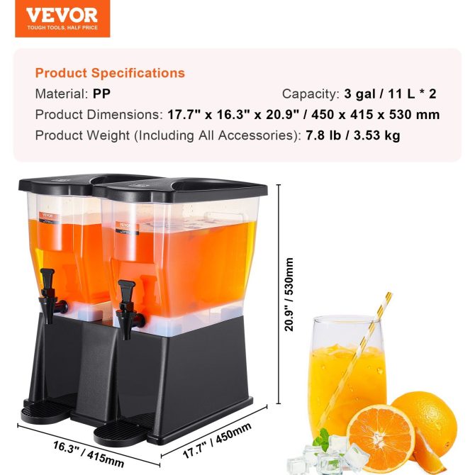 VEVOR Beverage Dispenser, 3 Gallon x 2 Drink Dispensers for Parties, Plastic Juice Dispenser with Stand Spigot Lid, Iced Tea Lemonade Juice Water Dispenser, for Restaurants, Hotels, Parties - Image 7