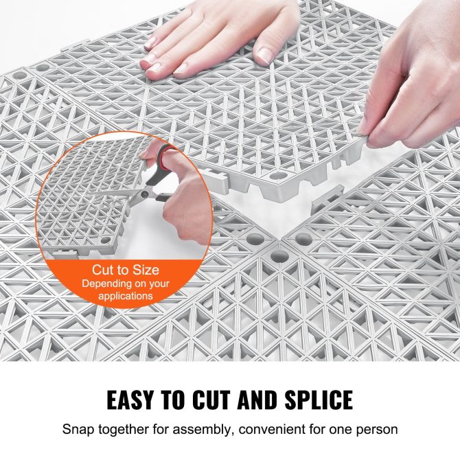 VEVOR Modular Interlocking Cushion, 12 Pack 12" x 12" Splicing Drainage Mats, PVC Interlocking Drainage Floor Tiles, Non-Slip Drainage Holes for Restroom, Bathroom, Kitchen, Pool, Wet Areas, Gray - Image 4