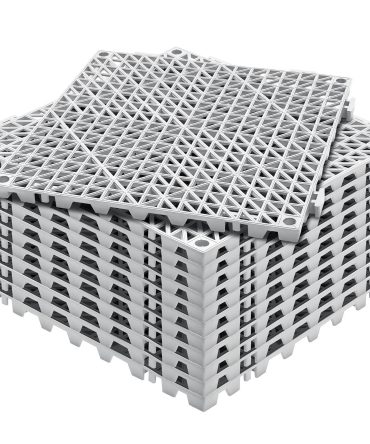 VEVOR Modular Interlocking Cushion, 12 Pack 12" x 12" Splicing Drainage Mats, PVC Interlocking Drainage Floor Tiles, Non-Slip Drainage Holes for Restroom, Bathroom, Kitchen, Pool, Wet Areas, Gray