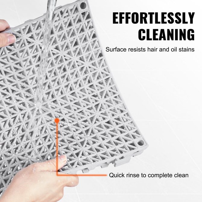 VEVOR Modular Interlocking Cushion, 12 Pack 12" x 12" Splicing Drainage Mats, PVC Interlocking Drainage Floor Tiles, Non-Slip Drainage Holes for Restroom, Bathroom, Kitchen, Pool, Wet Areas, Gray - Image 5