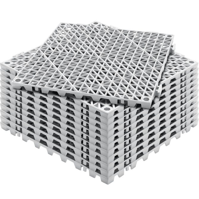 VEVOR Modular Interlocking Cushion, 12 Pack 12" x 12" Splicing Drainage Mats, PVC Interlocking Drainage Floor Tiles, Non-Slip Drainage Holes for Restroom, Bathroom, Kitchen, Pool, Wet Areas, Gray