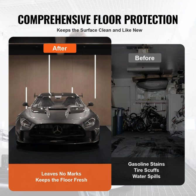 VEVOR Garage Floor Mat, 7.6'x19' Waterproof Protection from Water,Snow, Rain,Mud and Oil for Cars, Non-slip Heavy Duty Containment Mat with TPE Anti-Leak Backing & Easy to Clean & Cuttable - Image 4