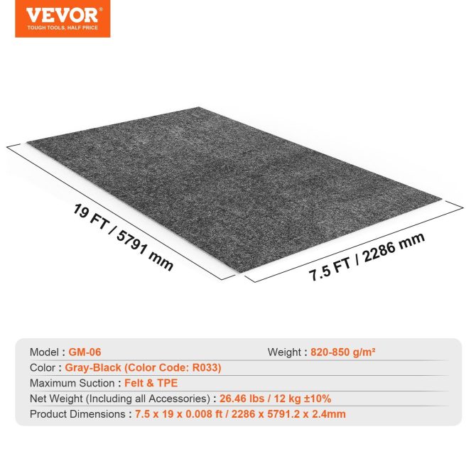 VEVOR Garage Floor Mat, 7.6'x19' Waterproof Protection from Water,Snow, Rain,Mud and Oil for Cars, Non-slip Heavy Duty Containment Mat with TPE Anti-Leak Backing & Easy to Clean & Cuttable - Image 7
