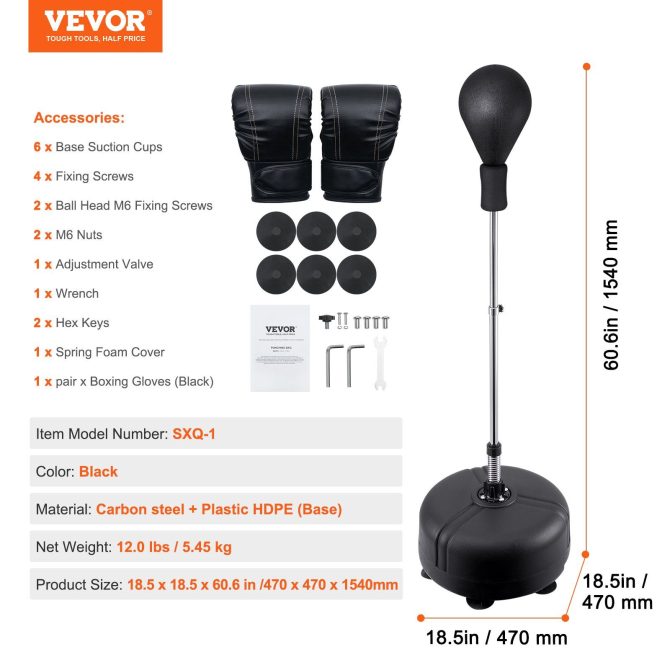 VEVOR Punching Bag, Reflex Boxing Bag for Teens & Adults, Height Adjustable Free Standing Strike Bag Set with Boxing Gloves & Stand, Speed Bag for Training, Boxing Equipment, Stress Relief & Fitness - Image 7