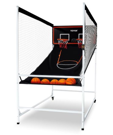 VEVOR Arcade Cage Basketball Game, 2 Player Indoor Basketball Game, Home Dual Shot Sport with 5 Balls, 8 Game Modes, Electronic Scoreboard, and Inflation Pump, for Kids, Adults (Black & White)