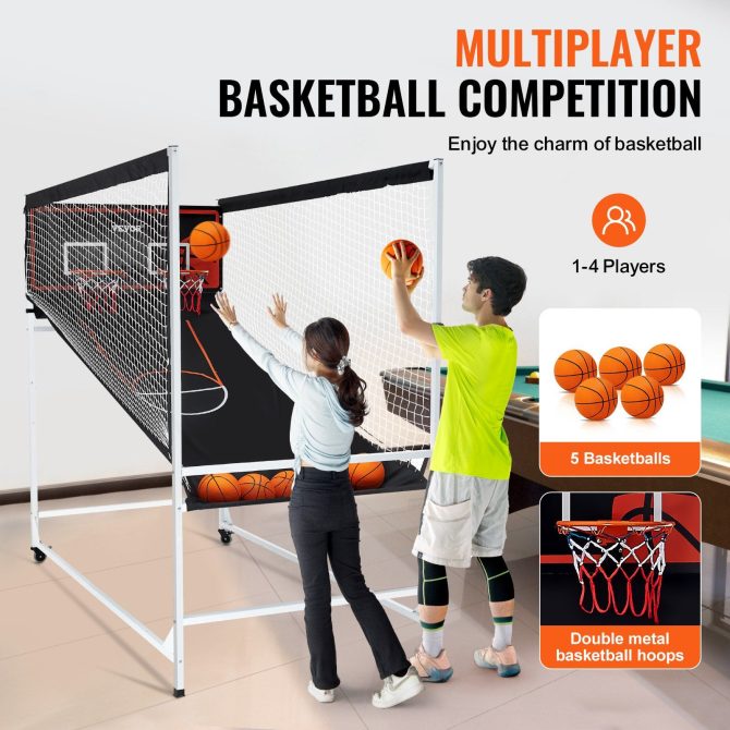 VEVOR Arcade Cage Basketball Game, 2 Player Indoor Basketball Game, Home Dual Shot Sport with 5 Balls, 8 Game Modes, Electronic Scoreboard, and Inflation Pump, for Kids, Adults (Black & White) - Image 5