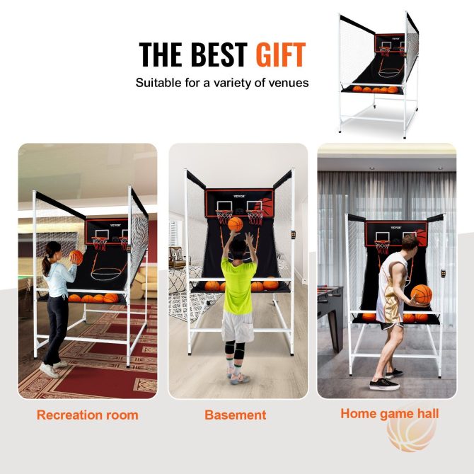 VEVOR Arcade Cage Basketball Game, 2 Player Indoor Basketball Game, Home Dual Shot Sport with 5 Balls, 8 Game Modes, Electronic Scoreboard, and Inflation Pump, for Kids, Adults (Black & White) - Image 6