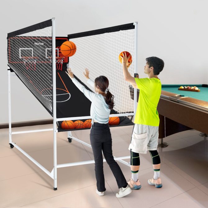 VEVOR Arcade Cage Basketball Game, 2 Player Indoor Basketball Game, Home Dual Shot Sport with 5 Balls, 8 Game Modes, Electronic Scoreboard, and Inflation Pump, for Kids, Adults (Black & White) - Image 8