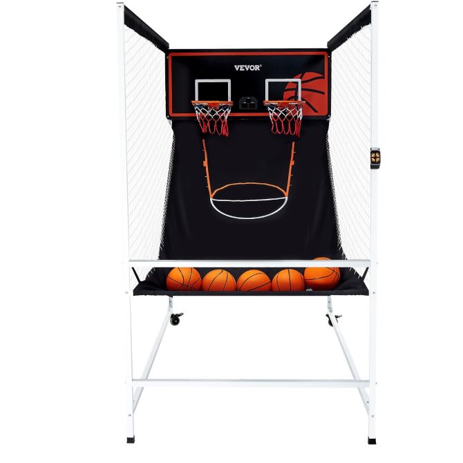 VEVOR Arcade Cage Basketball Game, 2 Player Indoor Basketball Game, Home Dual Shot Sport with 5 Balls, 8 Game Modes, Electronic Scoreboard, and Inflation Pump, for Kids, Adults (Black & White) - Image 9