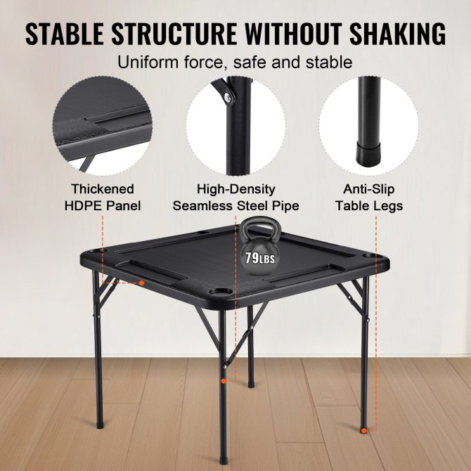 VEVOR Mahjong Table 4 Player Folding Card Table & 4 Cup Holders Chip Trays Black - Image 4