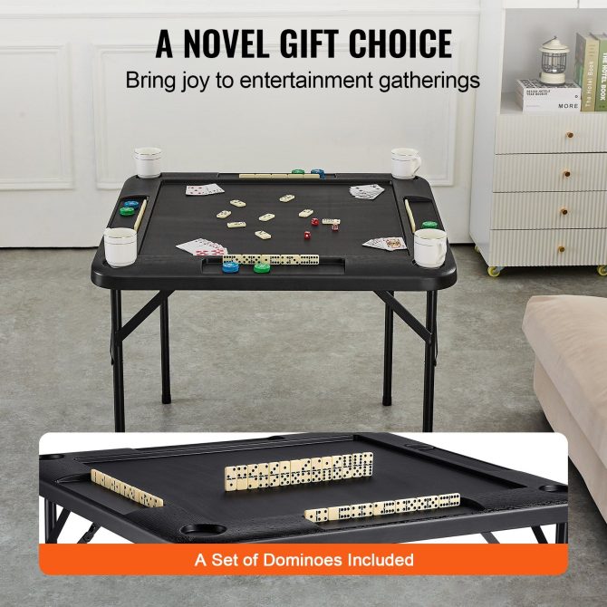 VEVOR Mahjong Table 4 Player Folding Card Table & 4 Cup Holders Chip Trays Black - Image 6
