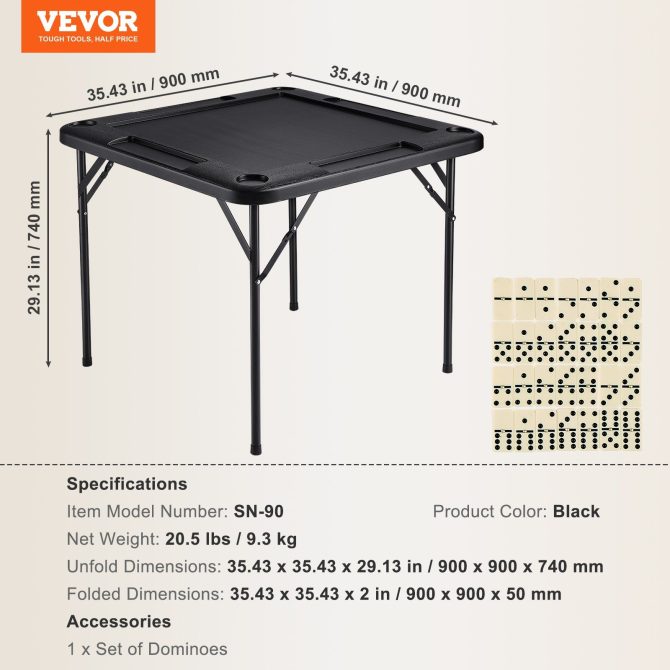 VEVOR Mahjong Table 4 Player Folding Card Table & 4 Cup Holders Chip Trays Black - Image 7