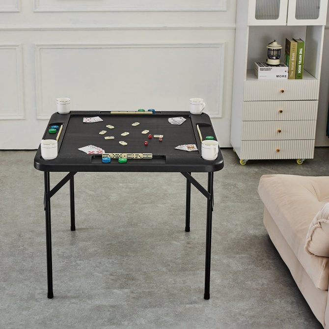 VEVOR Mahjong Table 4 Player Folding Card Table & 4 Cup Holders Chip Trays Black - Image 8