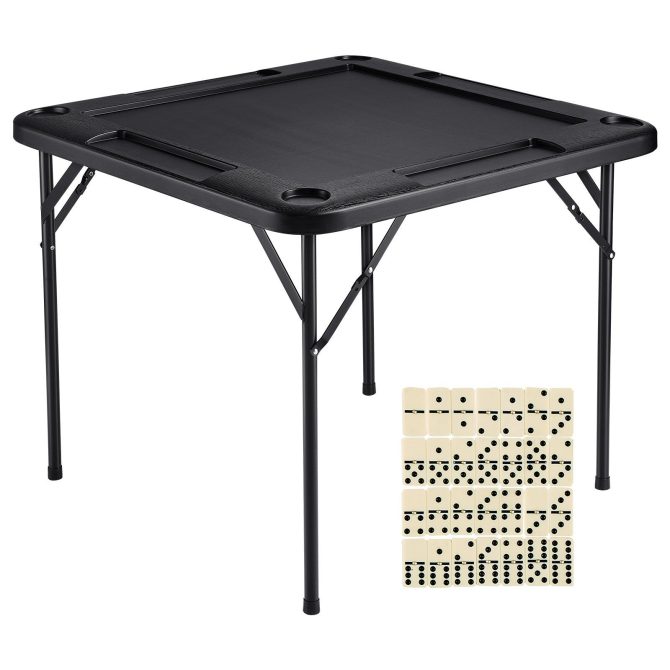 VEVOR Mahjong Table 4 Player Folding Card Table & 4 Cup Holders Chip Trays Black - Image 9