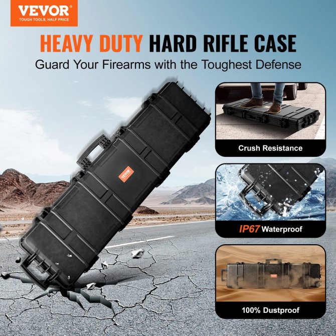 VEVOR Tactical Range Case, Outdoor Tactical Hard Case with 3 Layers Fully-protective Foams, 50 inch lockable Hard Tactical Range Case with Wheels, IP67 Waterproof & Crushproof - Image 2