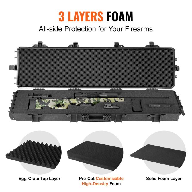 VEVOR Tactical Range Case, Outdoor Tactical Hard Case with 3 Layers Fully-protective Foams, 50 inch lockable Hard Tactical Range Case with Wheels, IP67 Waterproof & Crushproof - Image 3