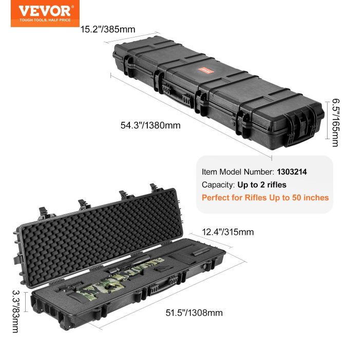 VEVOR Tactical Range Case, Outdoor Tactical Hard Case with 3 Layers Fully-protective Foams, 50 inch lockable Hard Tactical Range Case with Wheels, IP67 Waterproof & Crushproof - Image 7
