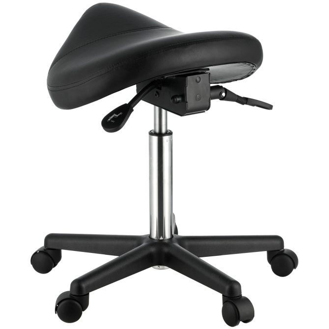 VEVOR Saddle Stool with Wheels, 400 LBS Weight Capacity, Height Adjustable Thickened PU Leather Swivel Saddle Stool Chair for Salon, Spa, Tattoo, Clinic, Black - Image 10