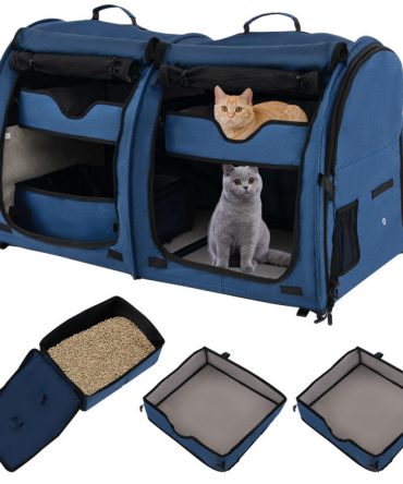 Double Compartment Pet Carrier with 2 Removable Hammocks
