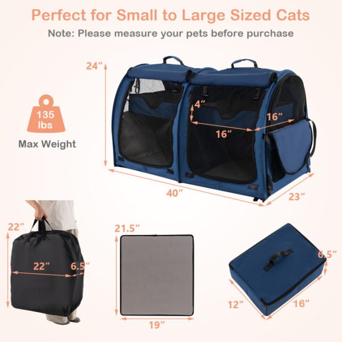 Double Compartment Pet Carrier with 2 Removable Hammocks - Image 5