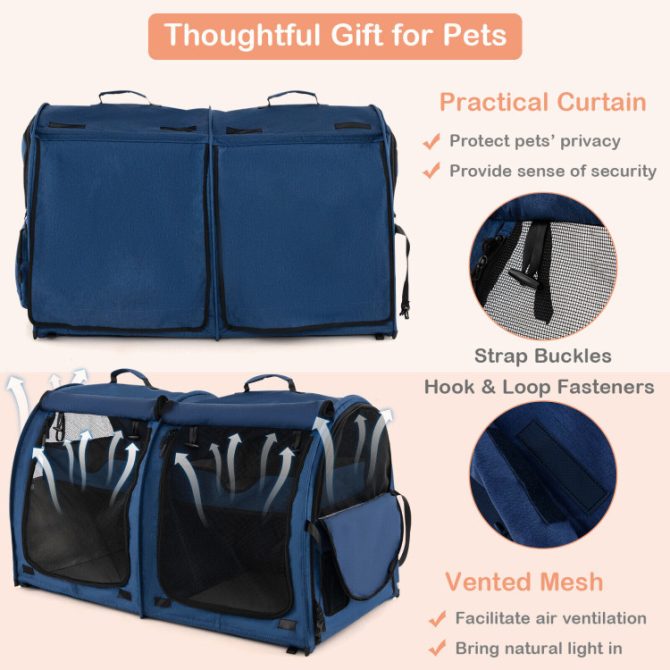 Double Compartment Pet Carrier with 2 Removable Hammocks - Image 6