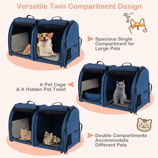 Double Compartment Pet Carrier with 2 Removable Hammocks - Image 8