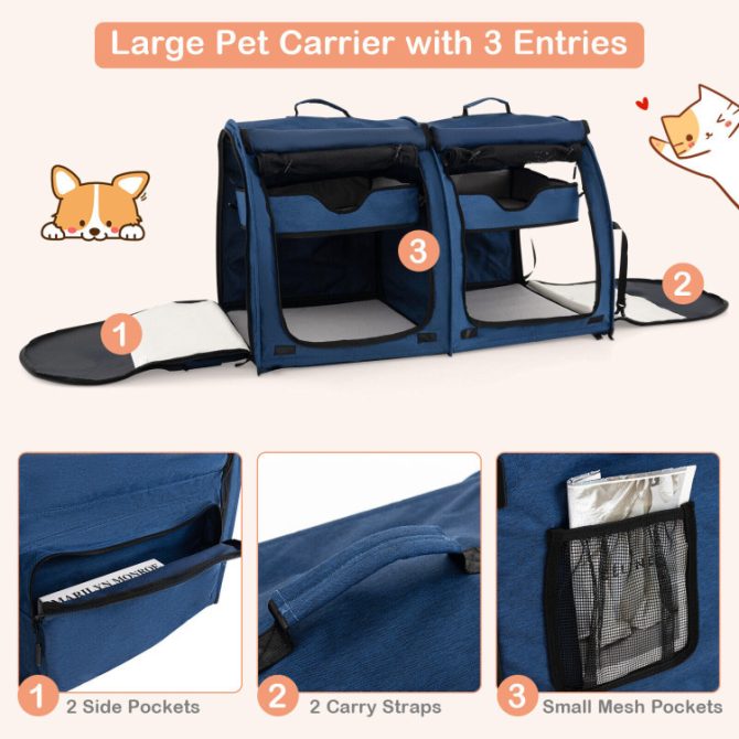 Double Compartment Pet Carrier with 2 Removable Hammocks - Image 9