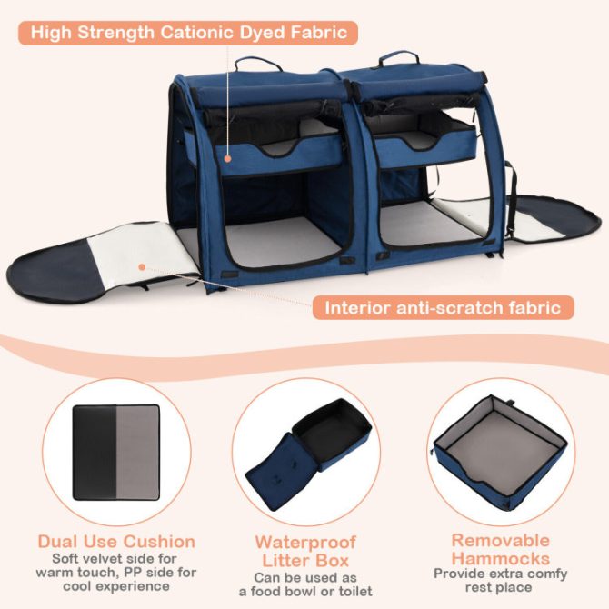 Double Compartment Pet Carrier with 2 Removable Hammocks - Image 10